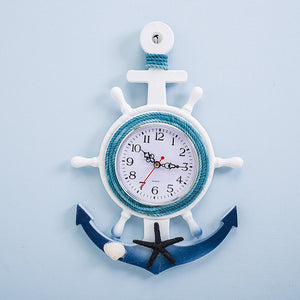 Mediterranean Style Blue And White Ship Rudder Helmsman Anchor Creative Personality Wall Clock