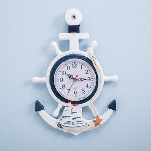 Mediterranean Style Blue And White Ship Rudder Helmsman Anchor Creative Personality Wall Clock